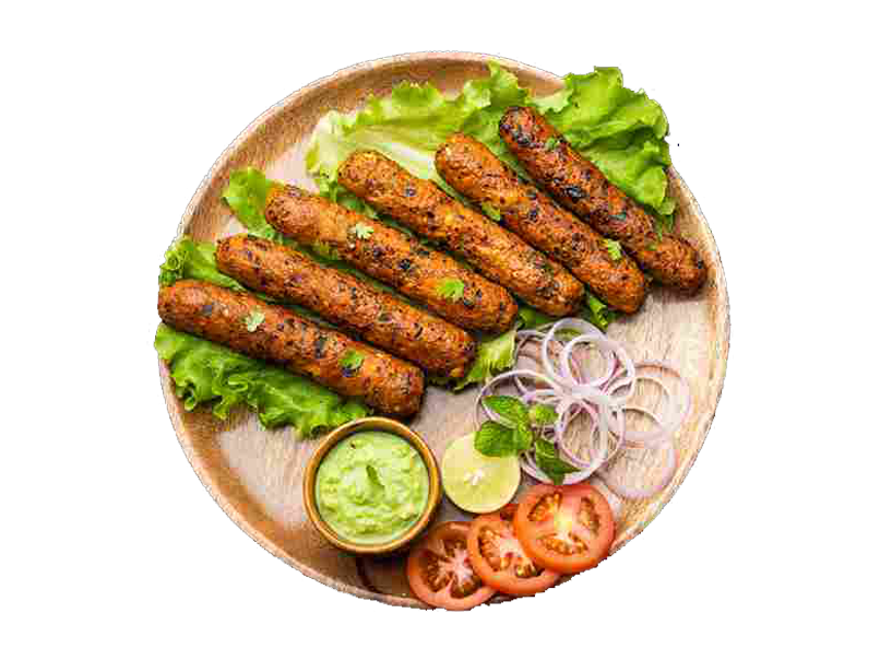 Starters – Spicy Lamb Seekh Kebab, Tandoori King Prawn, Tandoori Chicken, Aloo Tikki
